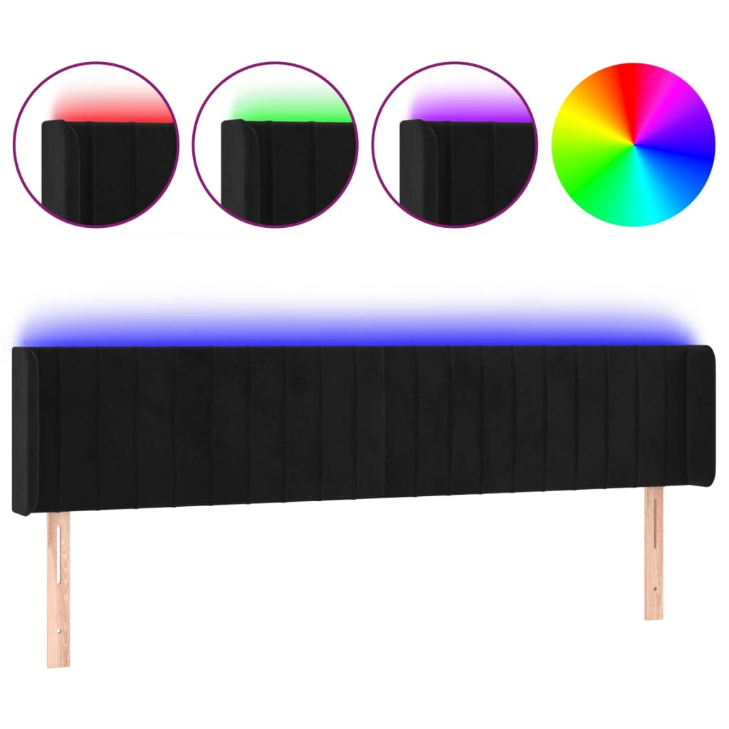 sengegavl med LED-lys 163x16x78/88 cm fløjl sort