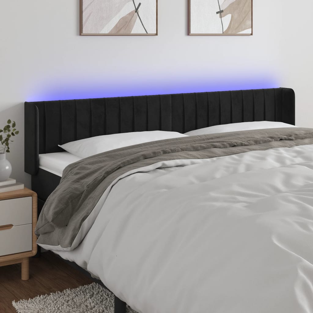 sengegavl med LED-lys 163x16x78/88 cm fløjl sort