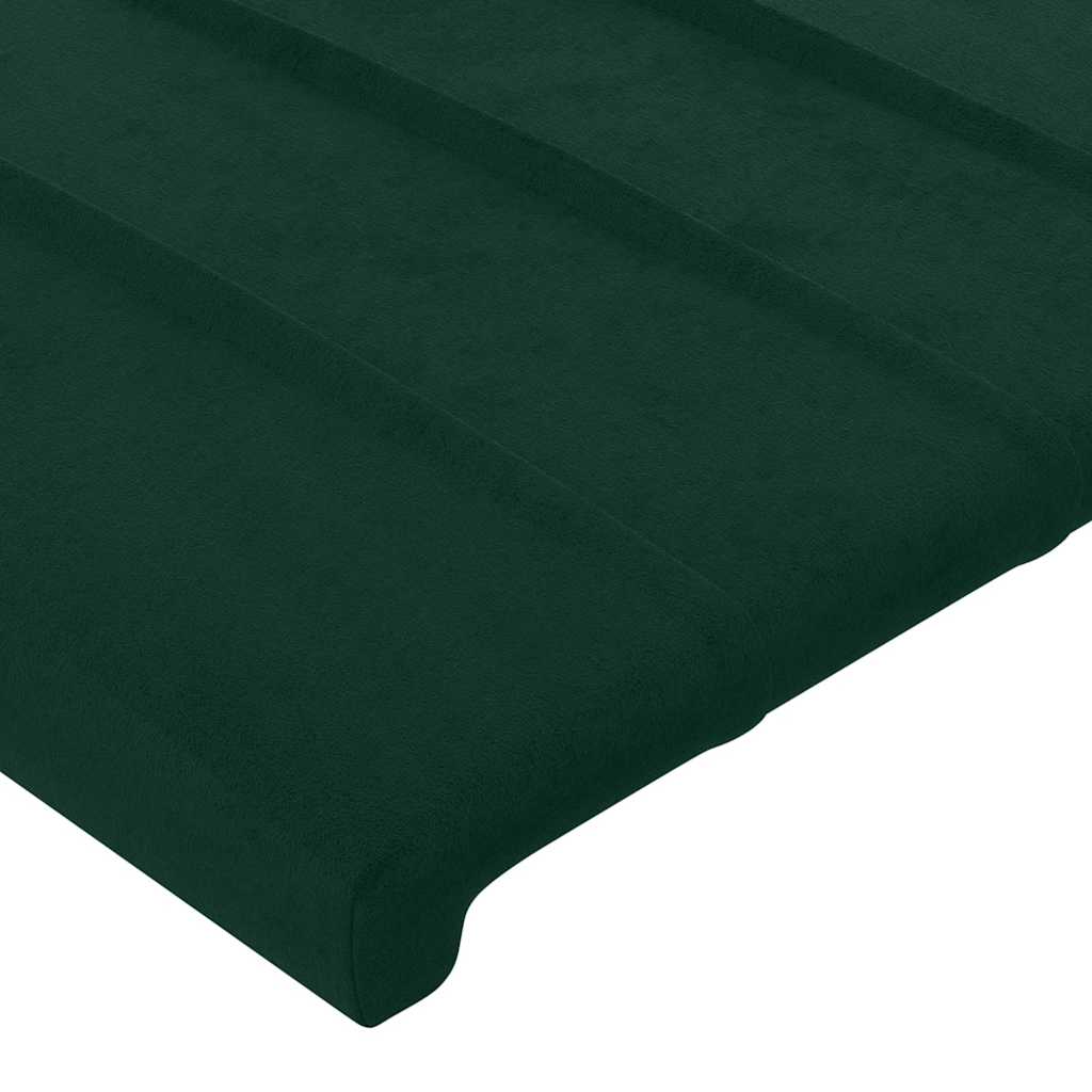sengegavl med LED-lys 163x16x78/88 cm fløjl mørkegrøn