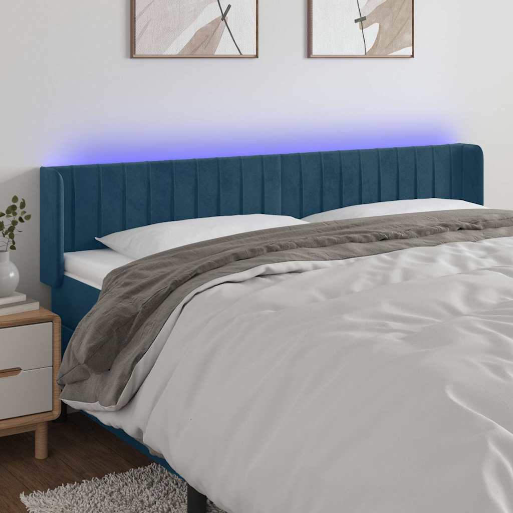 sengegavl med LED-lys 163x16x78/88 cm fløjl mørkeblå