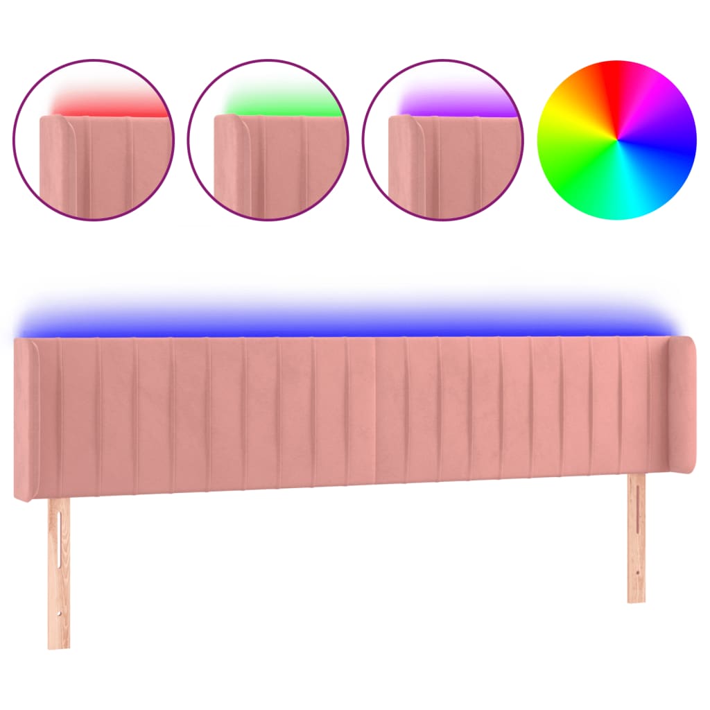 sengegavl med LED-lys 163x16x78/88 cm fløjl lyserød