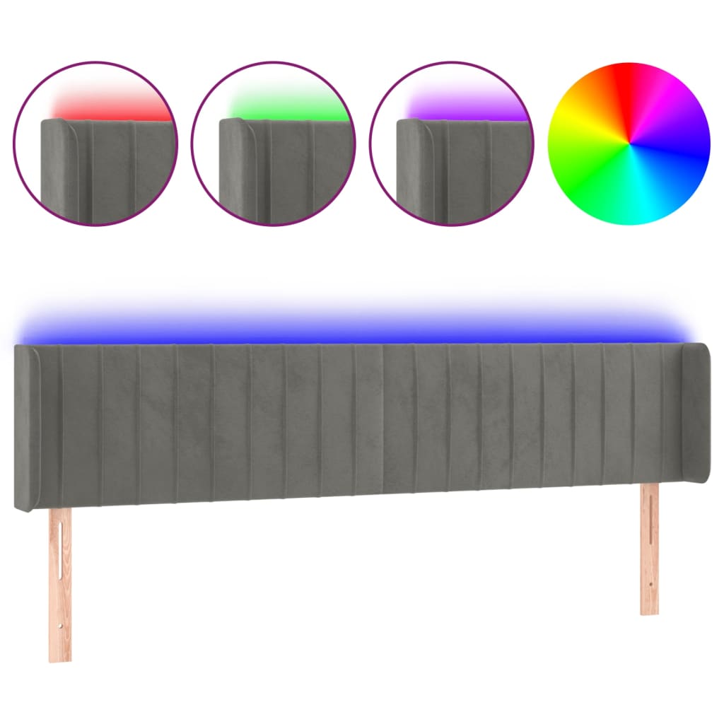 sengegavl med LED-lys 183x16x78/88 cm fløjl lysegrå