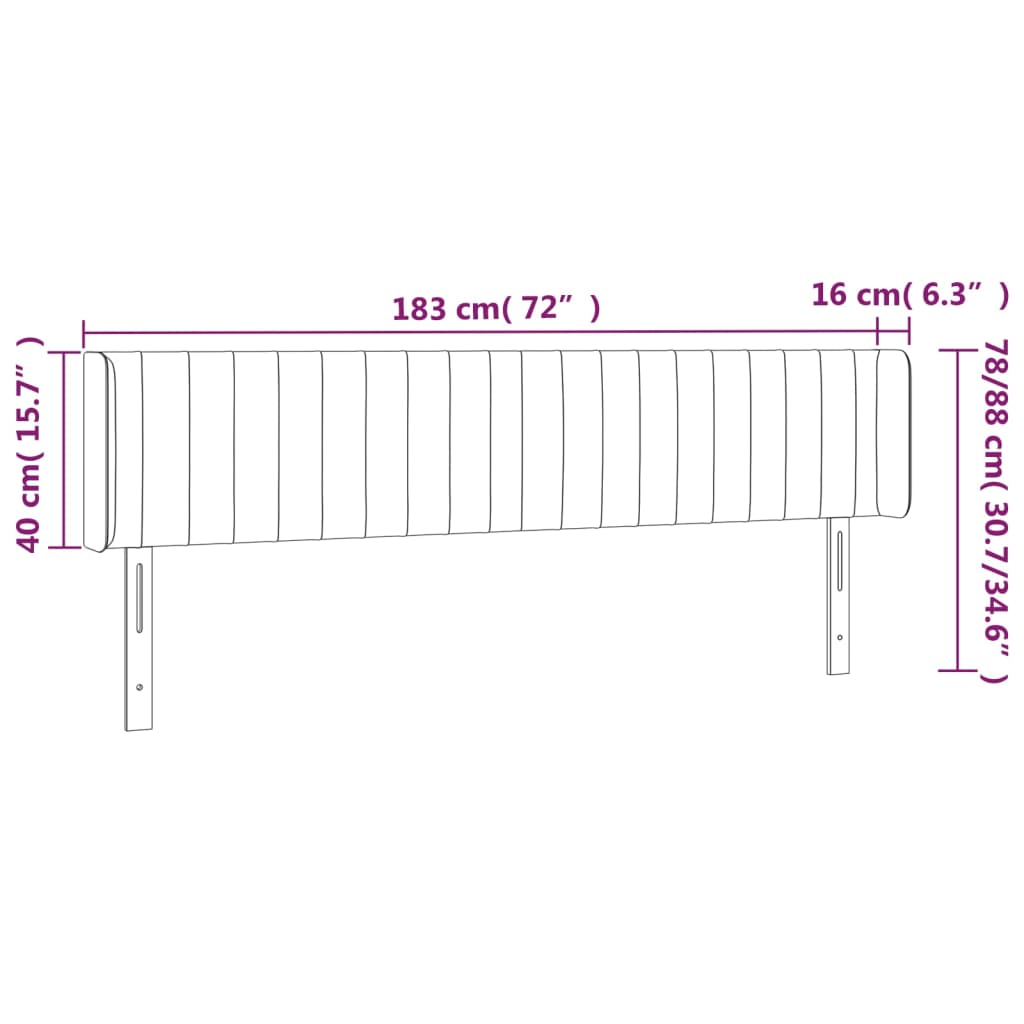 sengegavl med LED-lys 183x16x78/88 cm fløjl sort