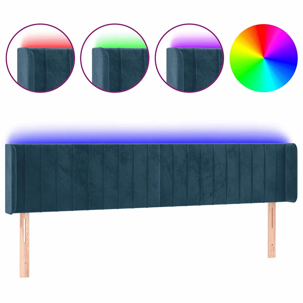 sengegavl med LED-lys 183x16x78/88 cm fløjl mørkeblå