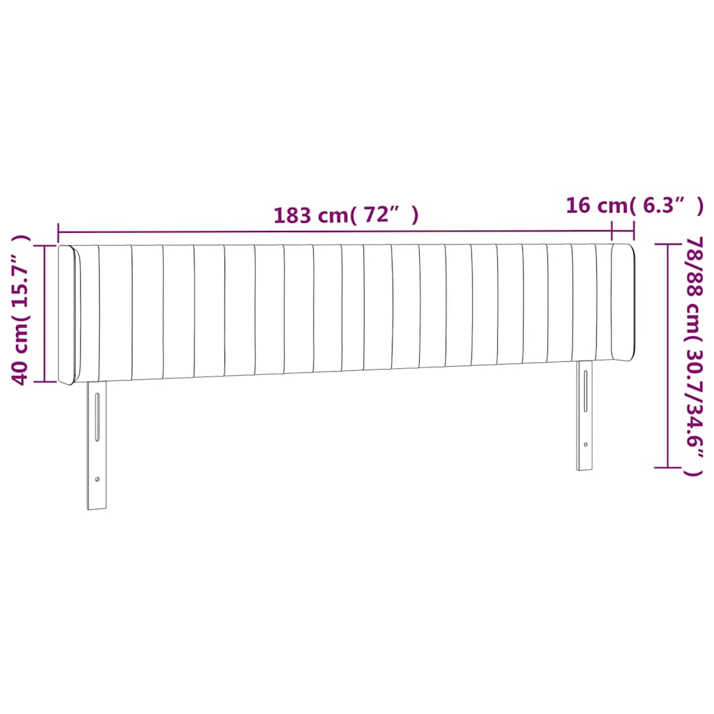 sengegavl med LED-lys 183x16x78/88 cm fløjl mørkeblå