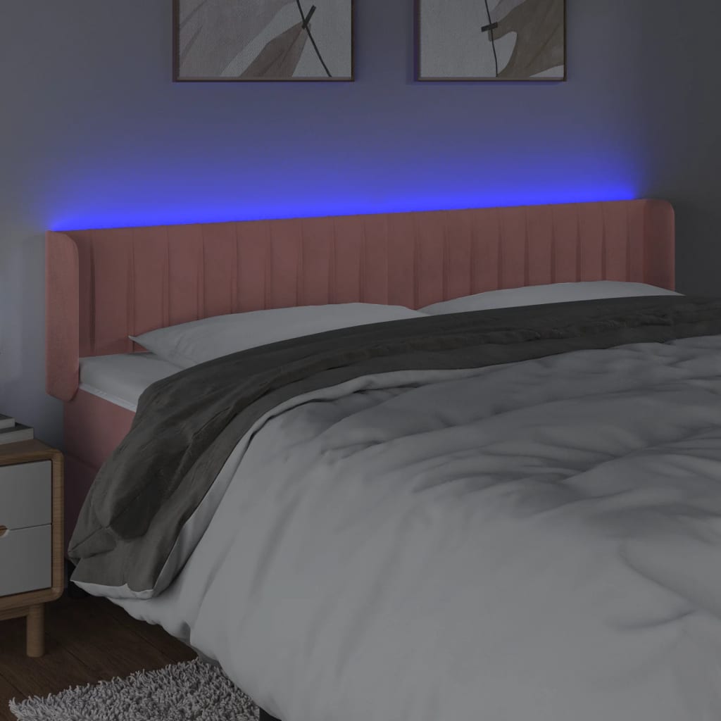 sengegavl med LED-lys 183x16x78/88 cm fløjl lyserød
