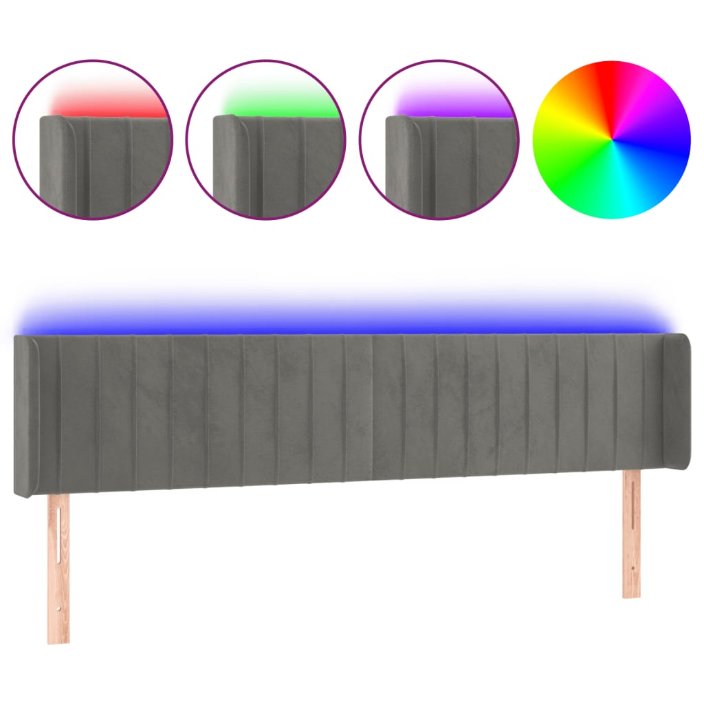 sengegavl med LED-lys 203x16x78/88 cm fløjl lysegrå