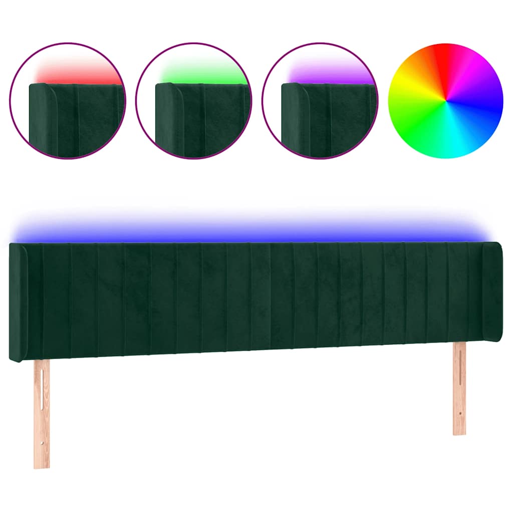 sengegavl med LED-lys 203x16x78/88 cm fløjl mørkegrøn