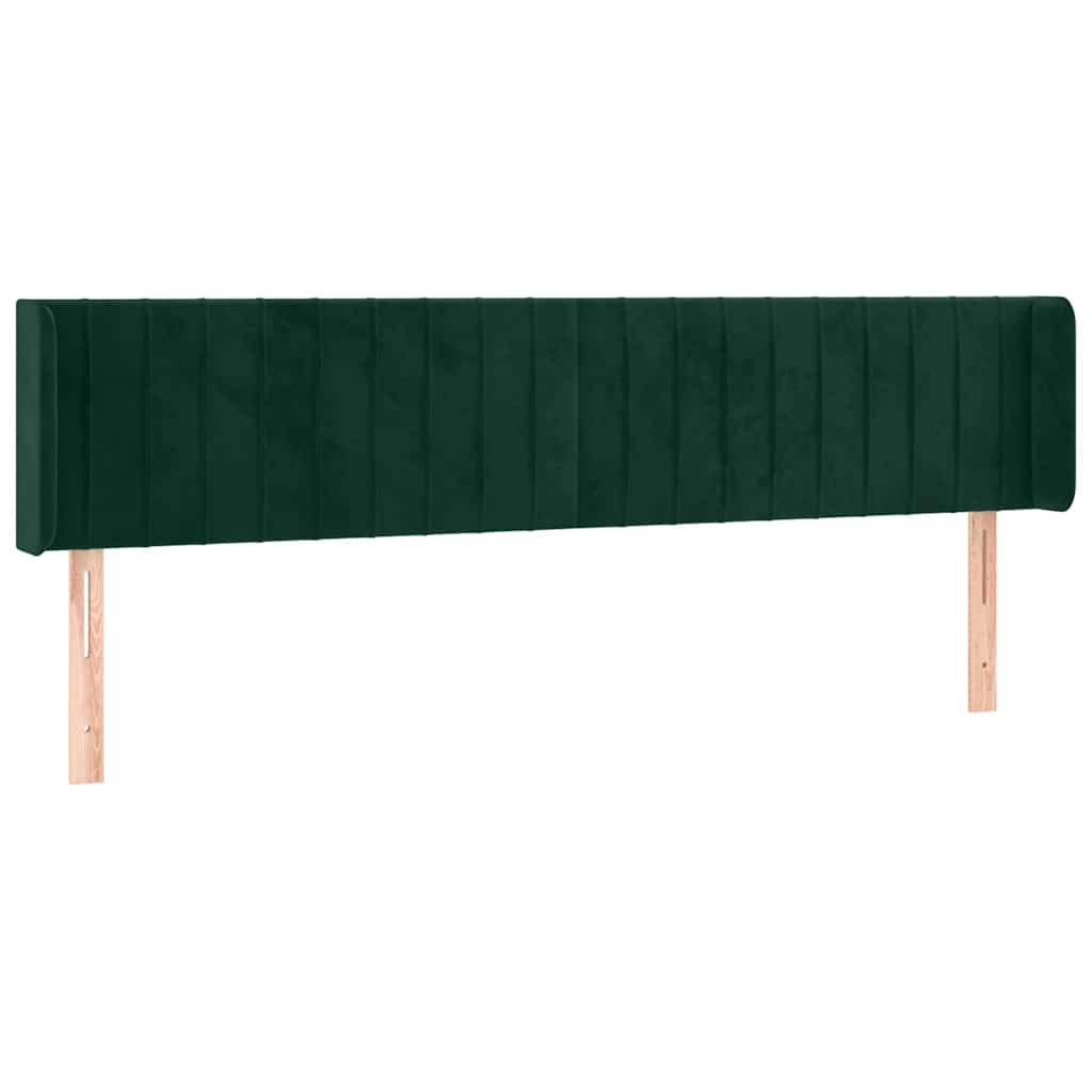 sengegavl med LED-lys 203x16x78/88 cm fløjl mørkegrøn