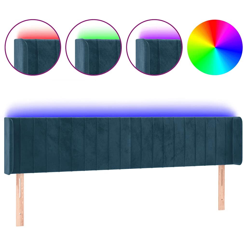 sengegavl med LED-lys 203x16x78/88 cm fløjl mørkeblå