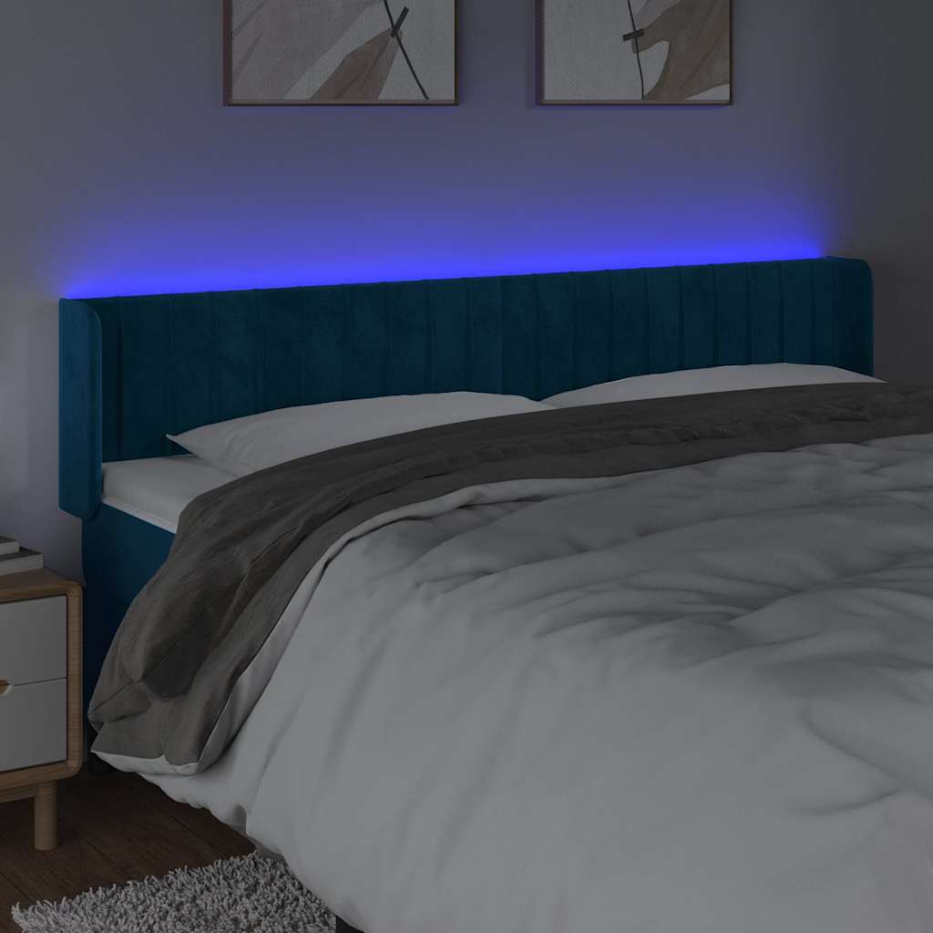 sengegavl med LED-lys 203x16x78/88 cm fløjl mørkeblå