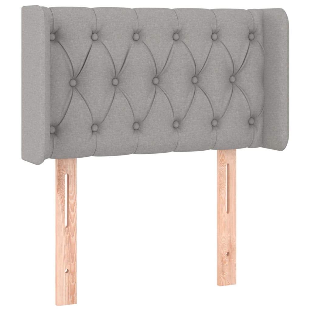 sengegavl med LED-lys 83x16x78/88 cm stof lysegrå