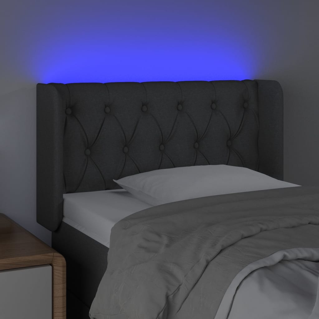 sengegavl med LED-lys 83x16x78/88 cm stof mørkegrå