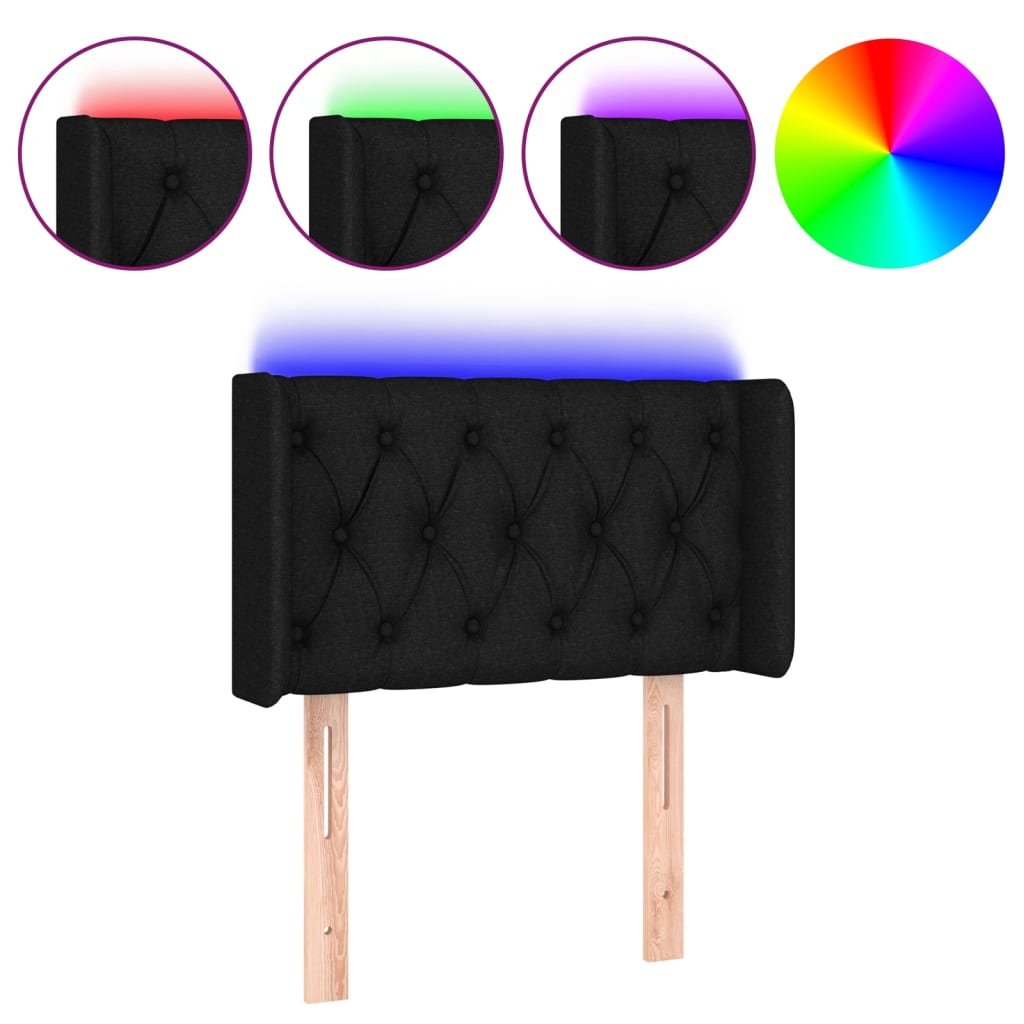 sengegavl med LED-lys 83x16x78/88 cm stof sort