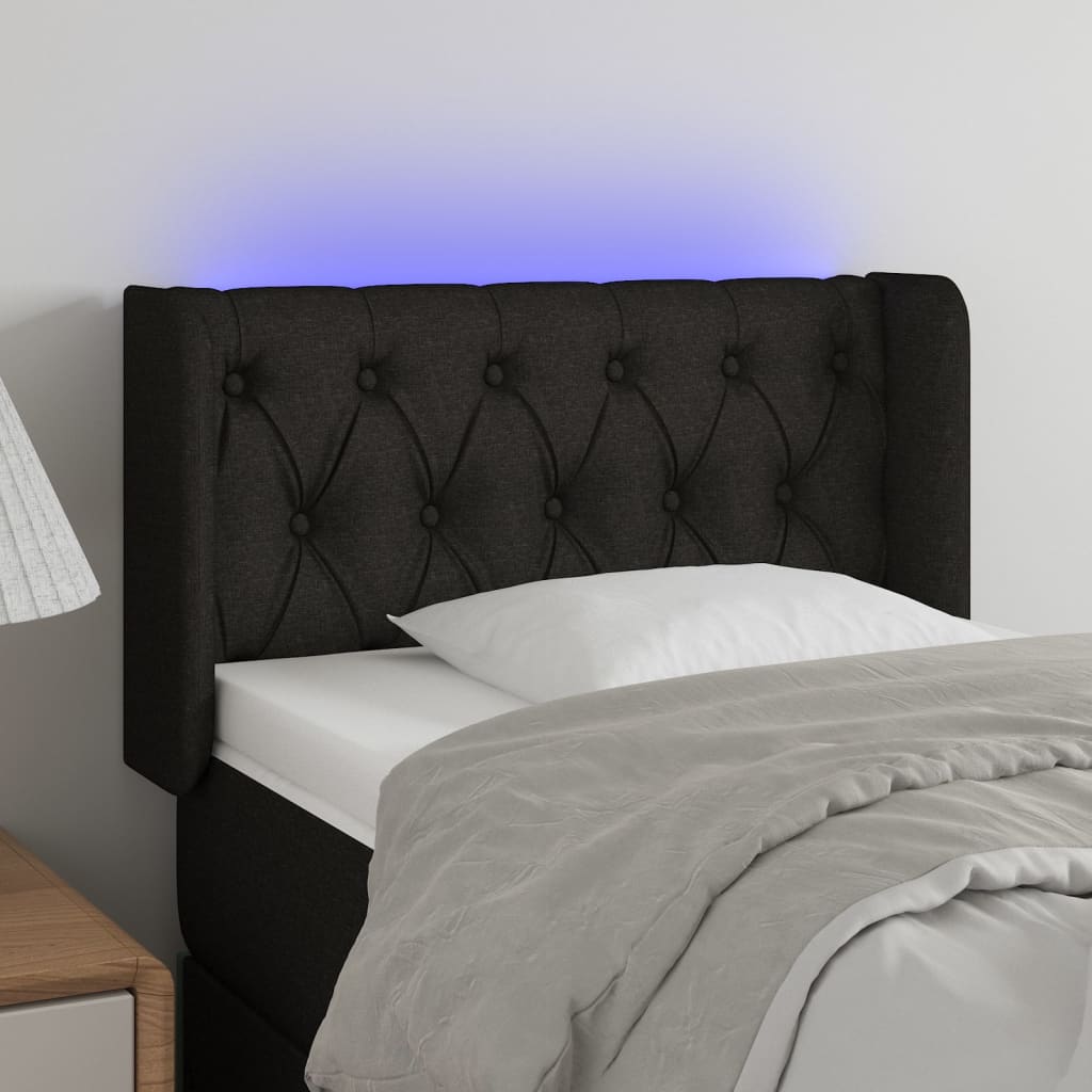 sengegavl med LED-lys 83x16x78/88 cm stof sort