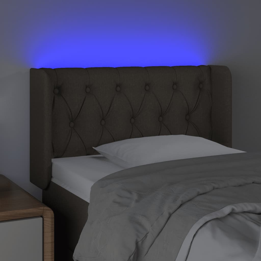 sengegavl med LED-lys 83x16x78/88 cm stof gråbrun