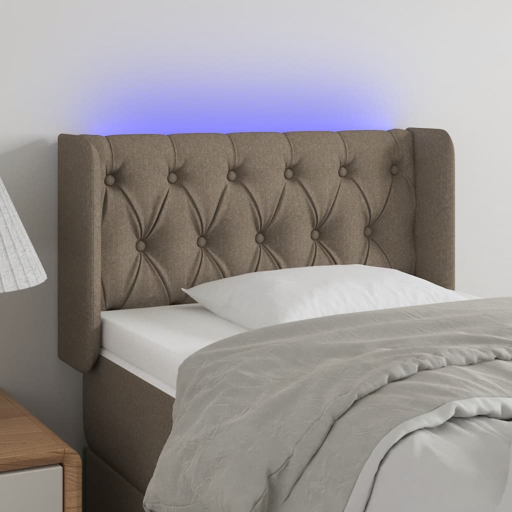 sengegavl med LED-lys 83x16x78/88 cm stof gråbrun