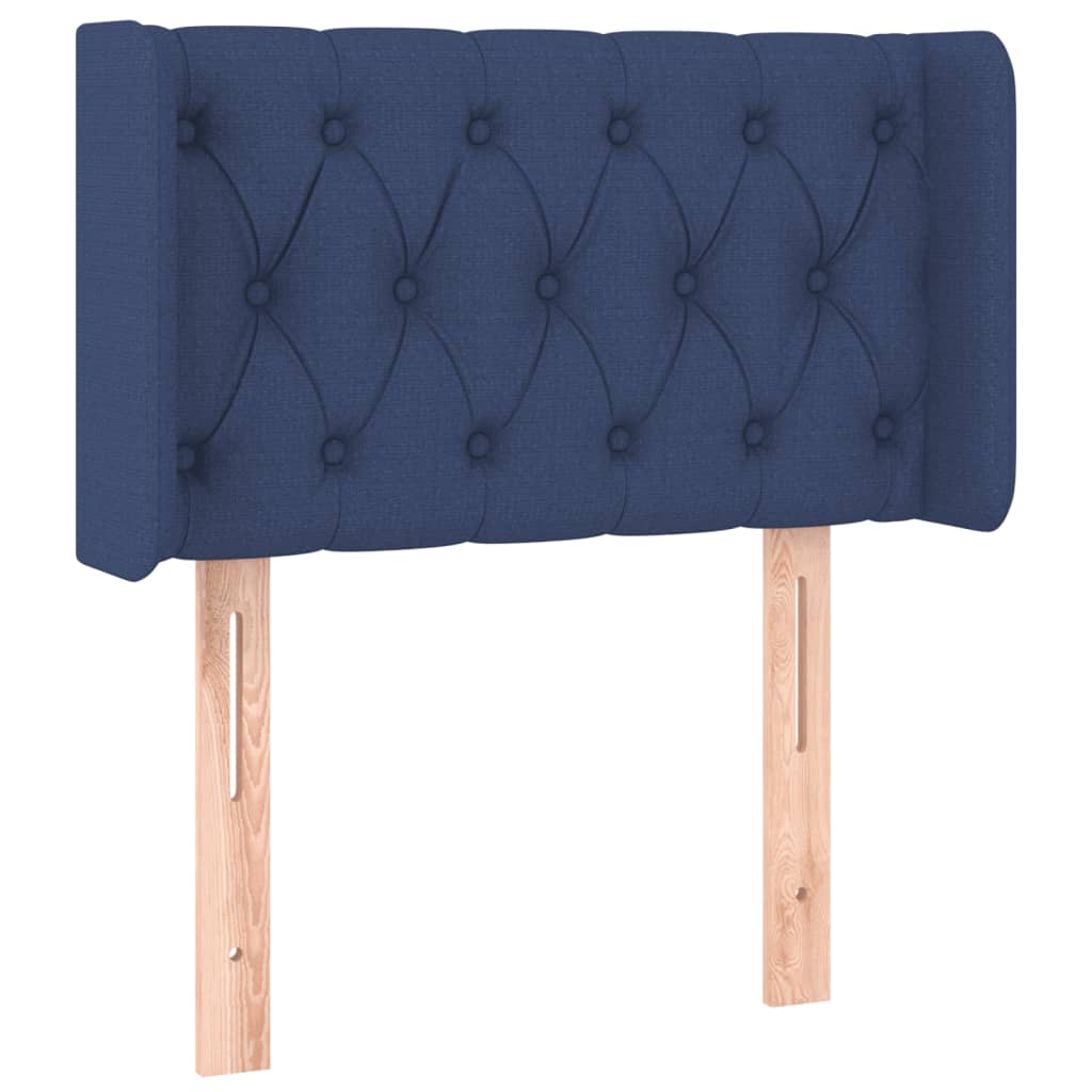 sengegavl med LED-lys 83x16x78/88 cm stof blå