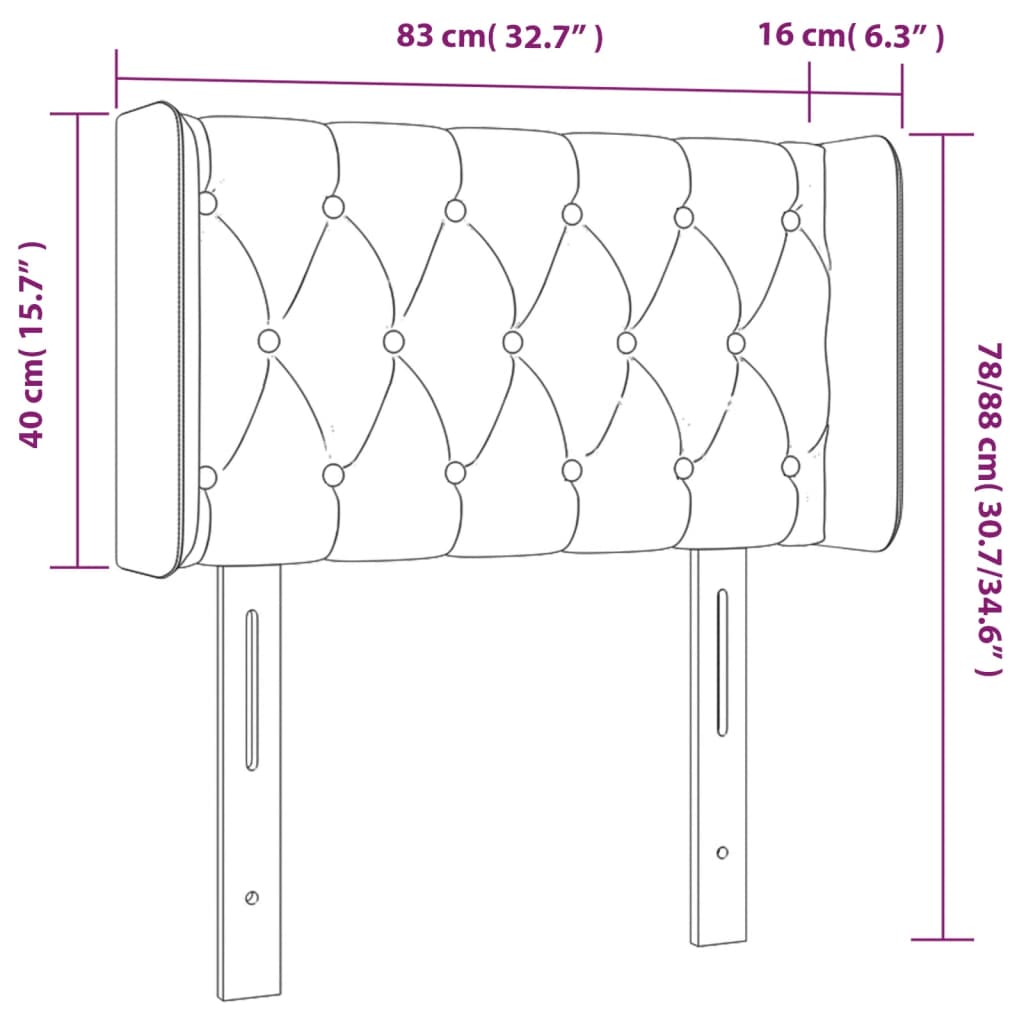 sengegavl med LED-lys 83x16x78/88 cm stof blå