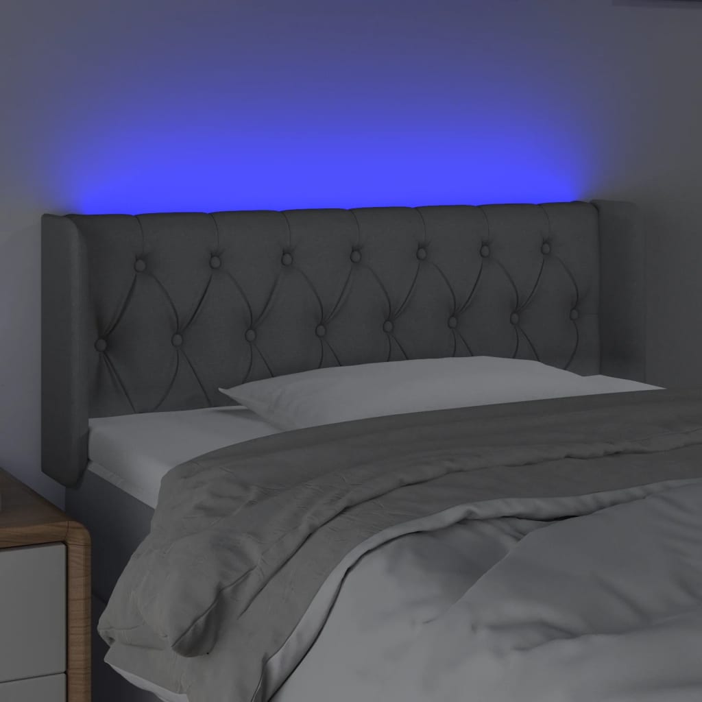 sengegavl med LED-lys 93x16x78/88 cm stof lysegrå