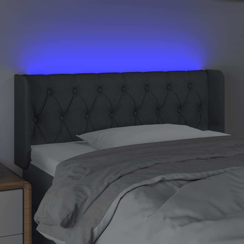 sengegavl med LED-lys 93x16x78/88 cm stof mørkegrå
