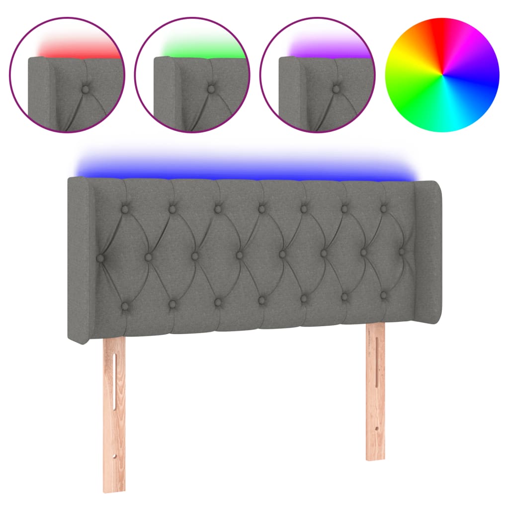sengegavl med LED-lys 103x16x78/88 cm stof mørkegrå