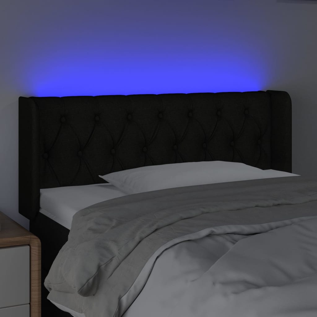 sengegavl med LED-lys 103x16x78/88 cm stof sort