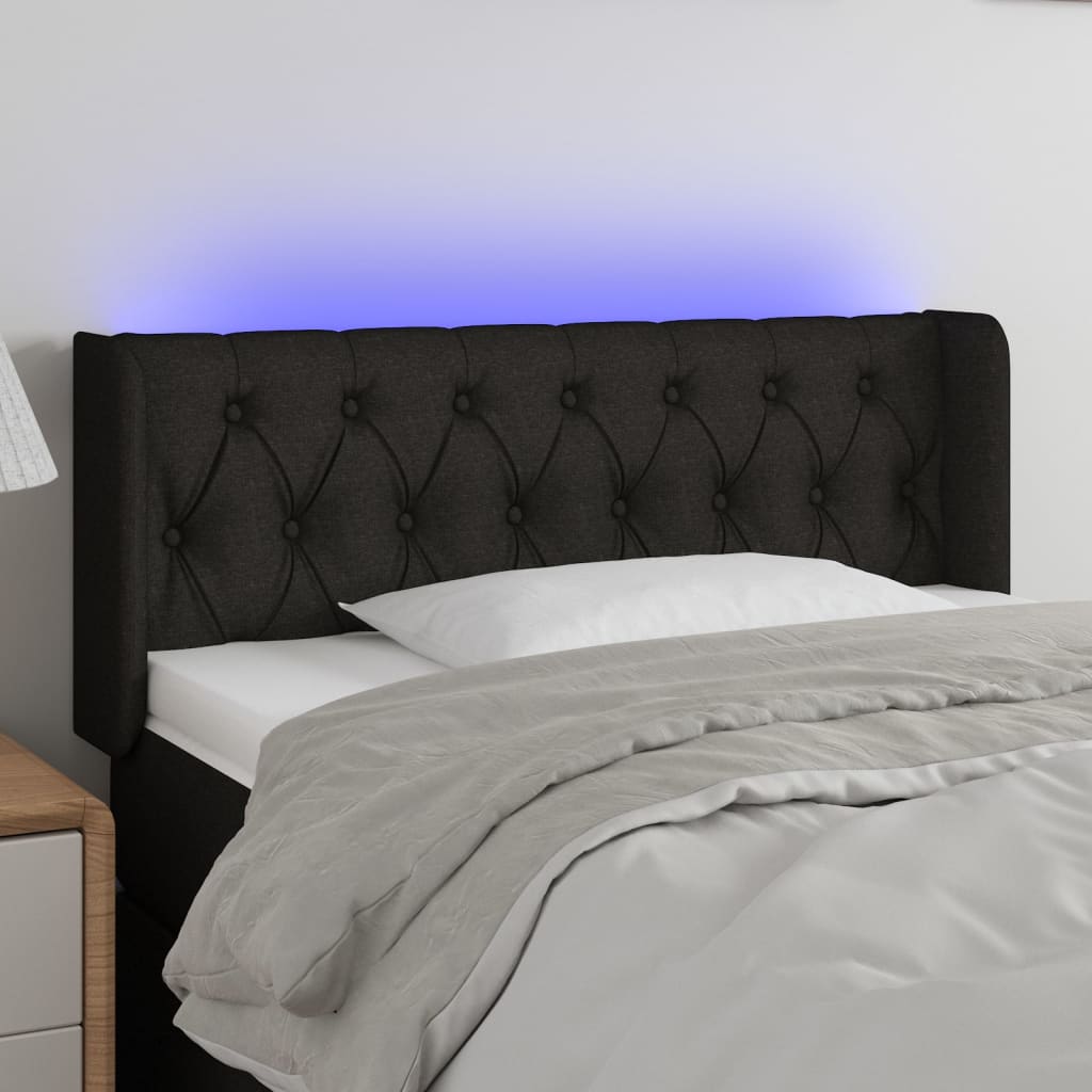 sengegavl med LED-lys 103x16x78/88 cm stof sort