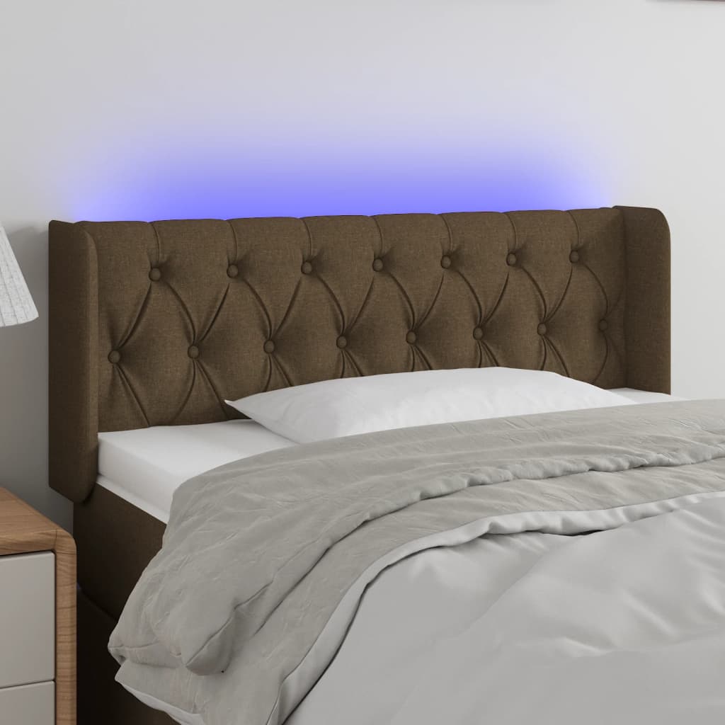 sengegavl med LED-lys 103x16x78/88 cm stof mørkebrun