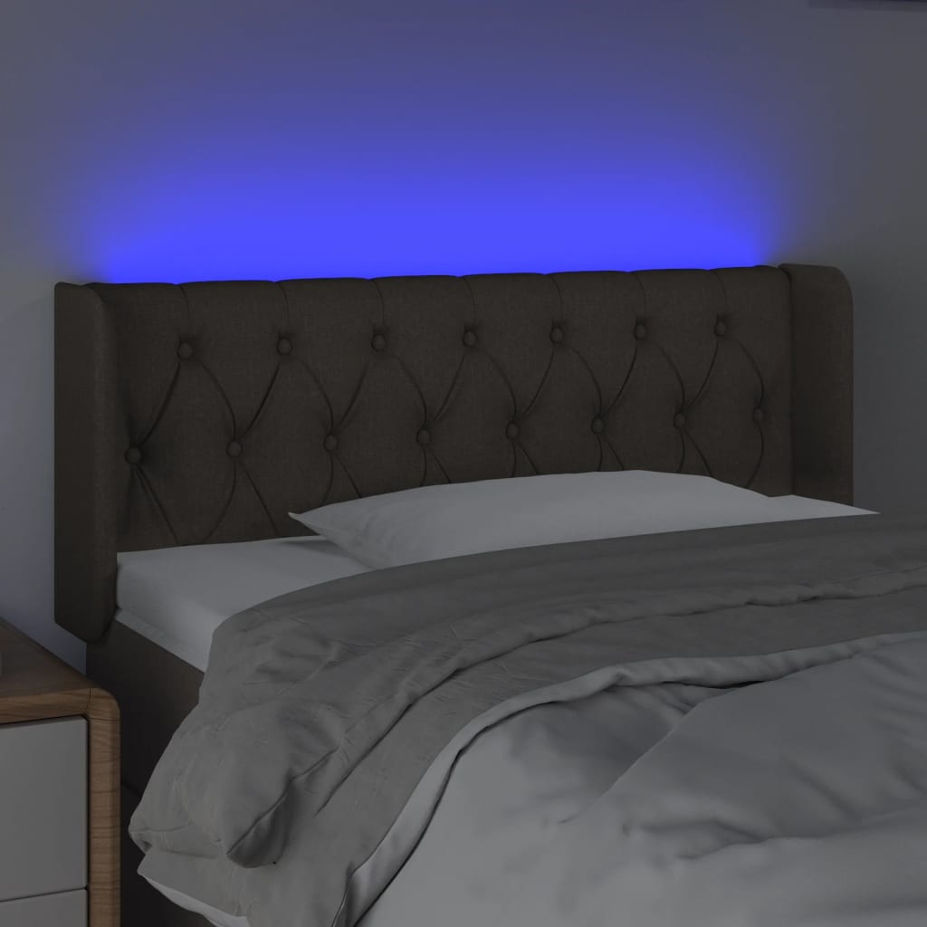 sengegavl med LED-lys 103x16x78/88 cm stof gråbrun