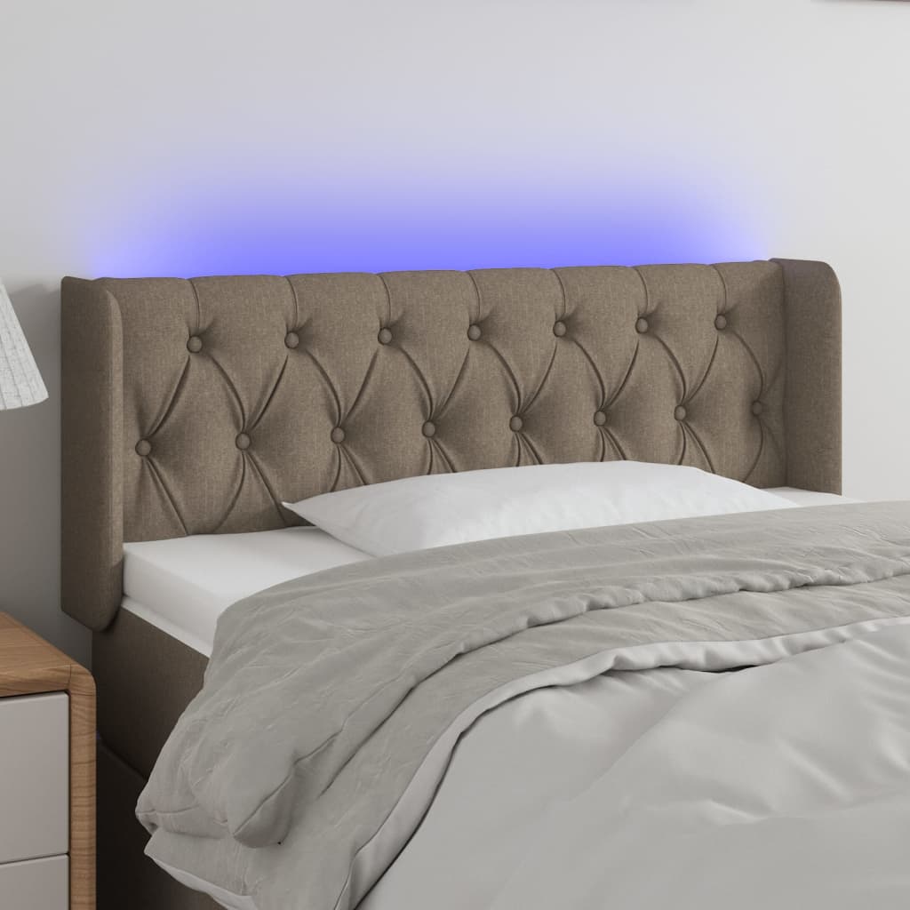 sengegavl med LED-lys 103x16x78/88 cm stof gråbrun