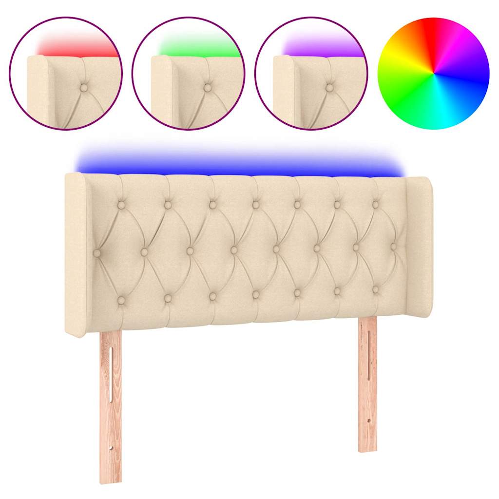 sengegavl med LED-lys 103x16x78/88 cm stof cremefarvet