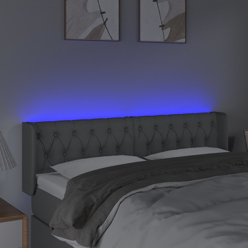 sengegavl med LED-lys 147x16x78/88 cm stof lysegrå
