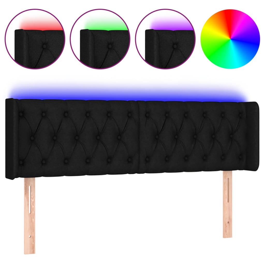 sengegavl med LED-lys 147x16x78/88 cm stof sort