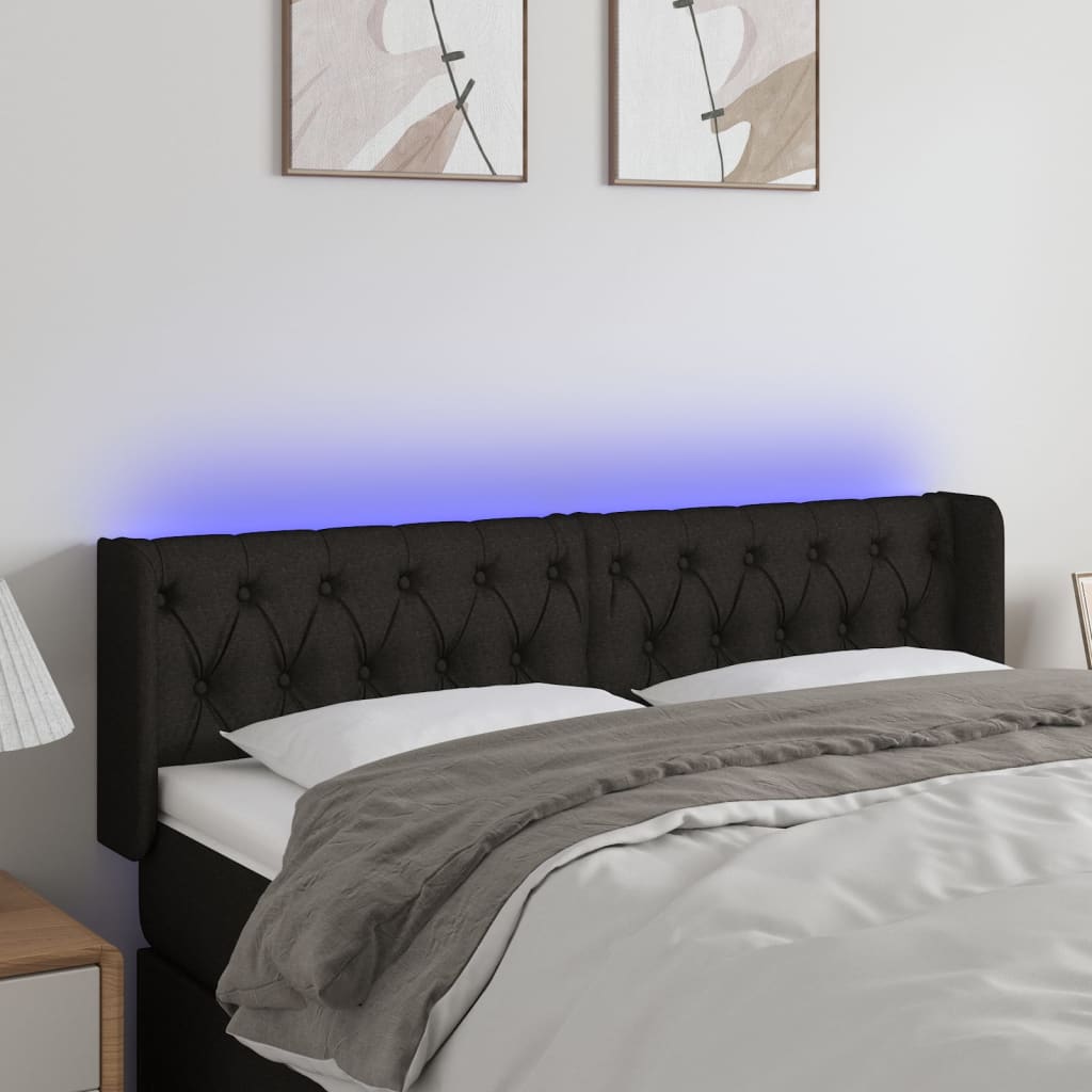 sengegavl med LED-lys 147x16x78/88 cm stof sort