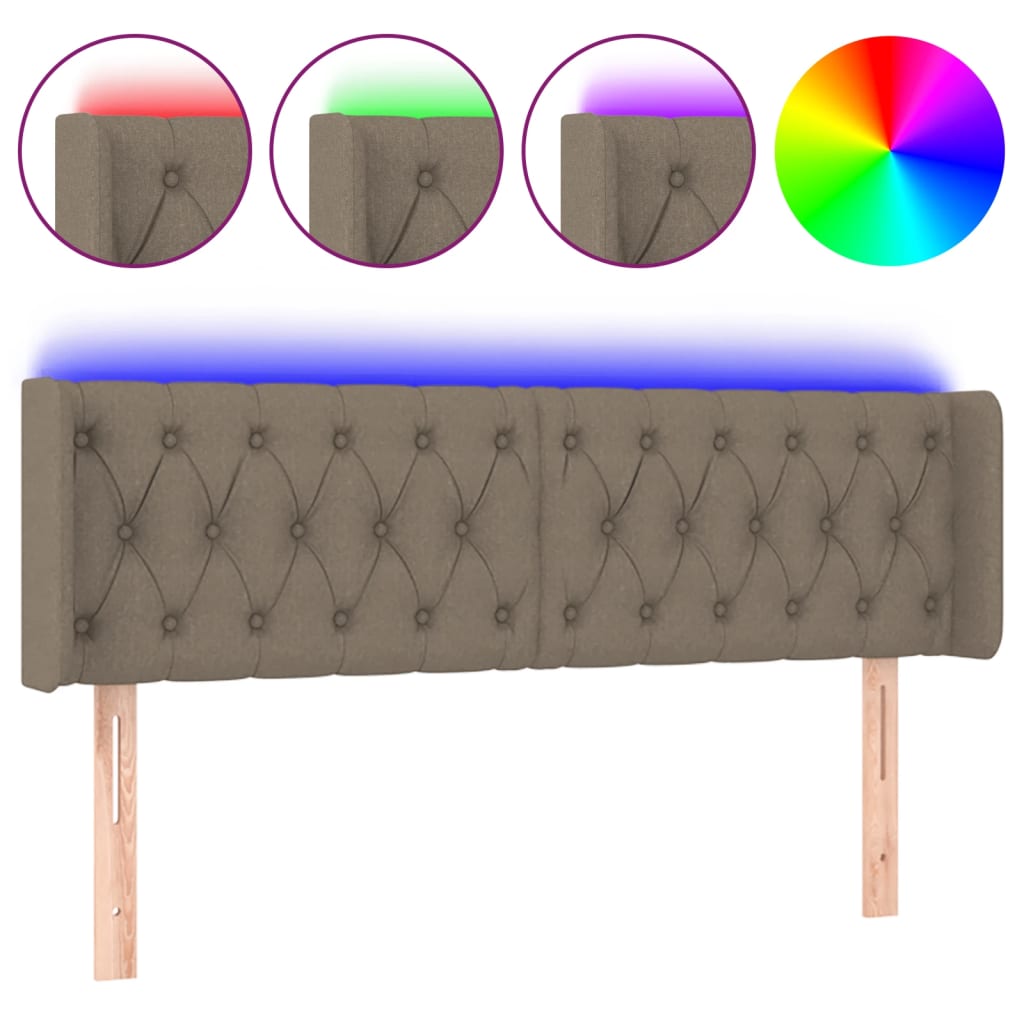 sengegavl med LED-lys 147x16x78/88 cm stof gråbrun