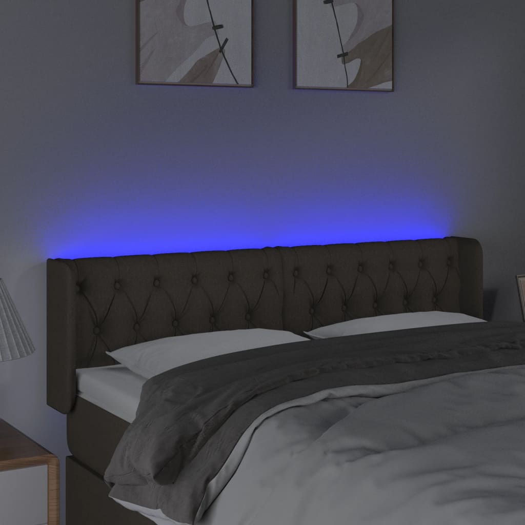 sengegavl med LED-lys 147x16x78/88 cm stof gråbrun