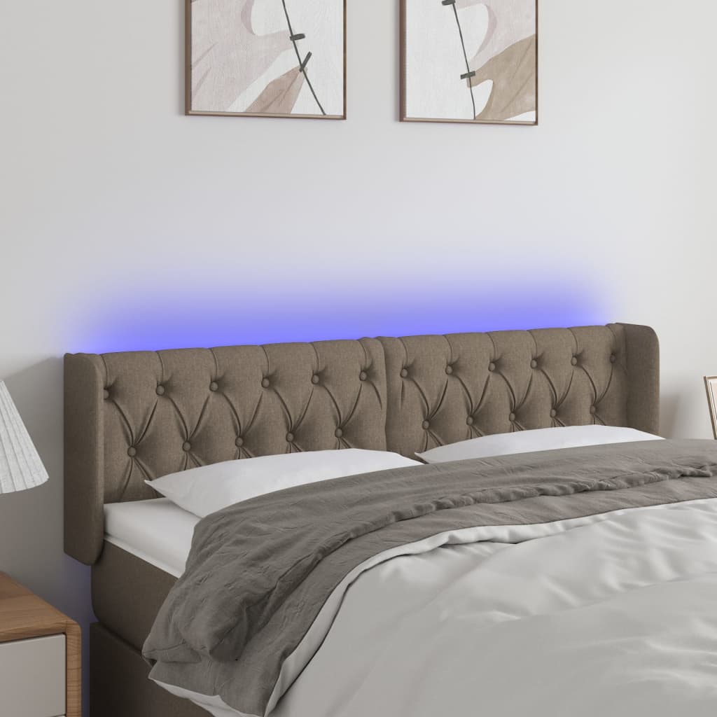 sengegavl med LED-lys 147x16x78/88 cm stof gråbrun