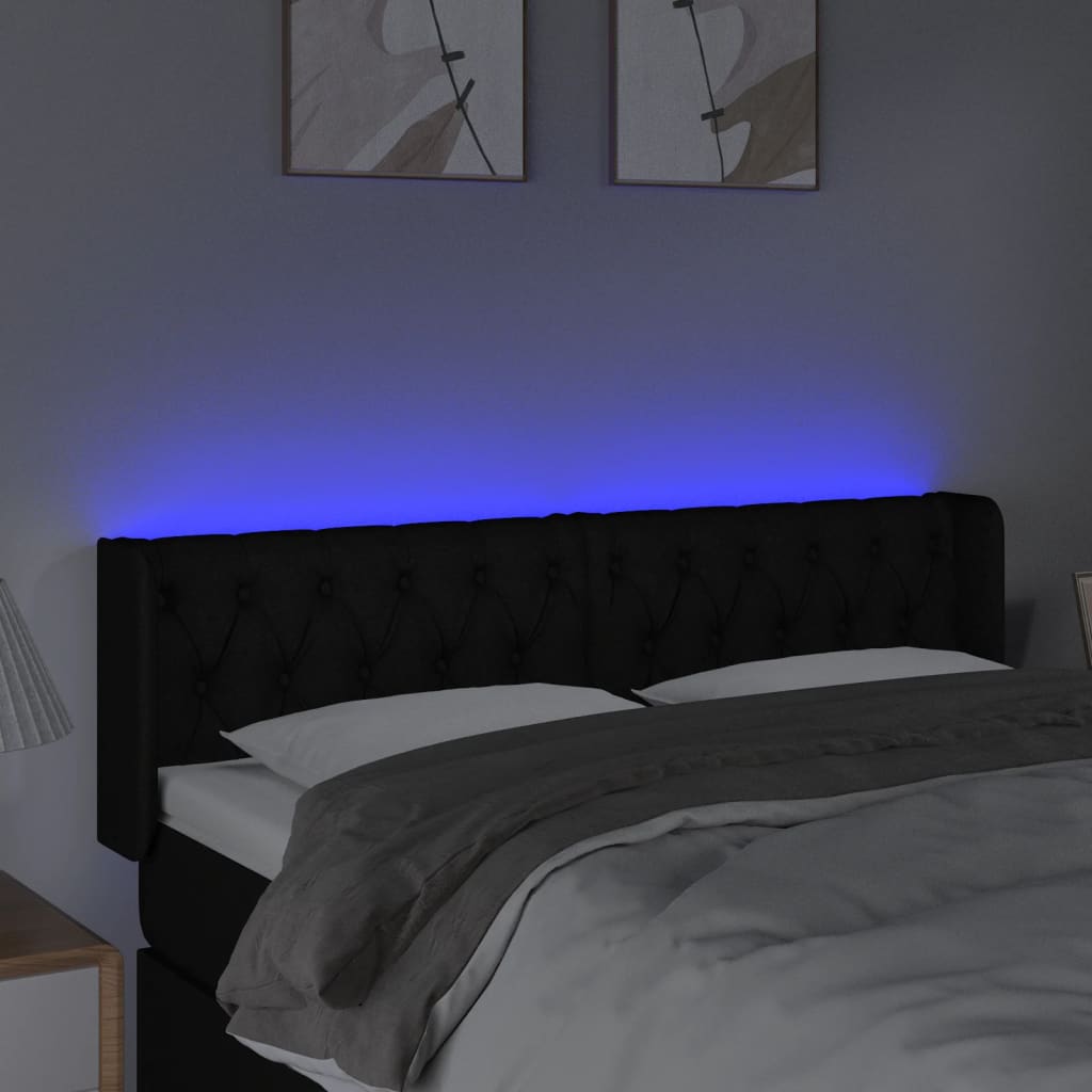 sengegavl med LED-lys 163x16x78/88 cm stof sort
