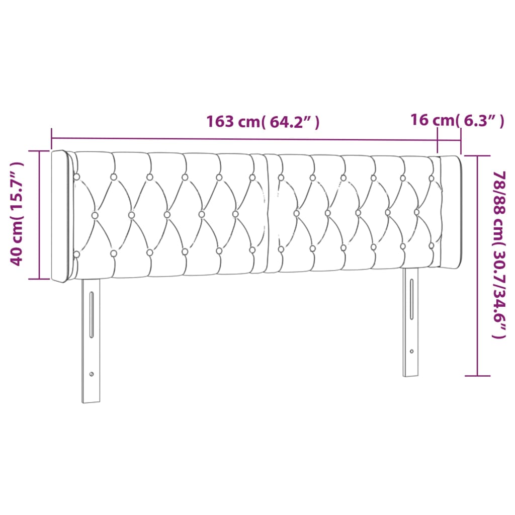 sengegavl med LED-lys 163x16x78/88 cm stof sort