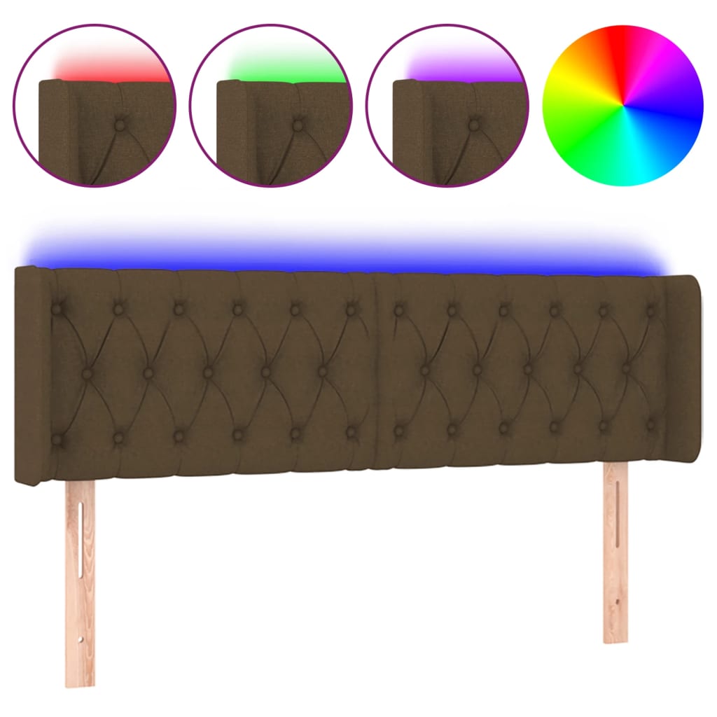 sengegavl med LED-lys 163x16x78/88 cm stof mørkebrun