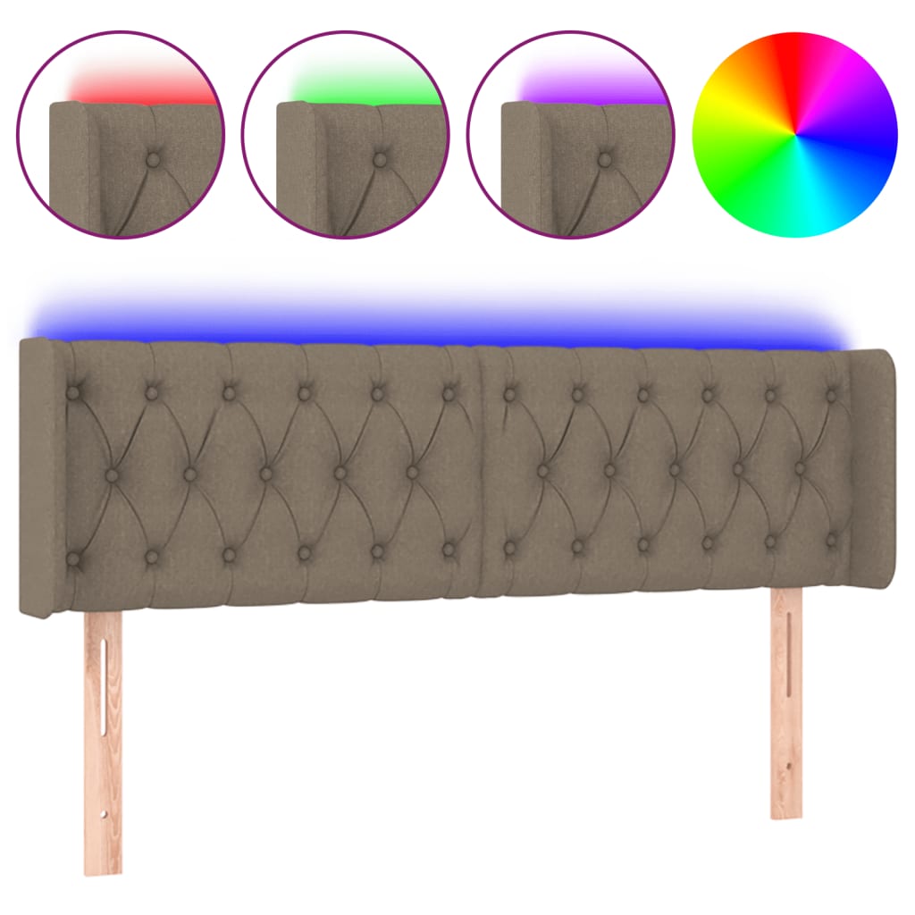 sengegavl med LED-lys 163x16x78/88 cm stof gråbrun