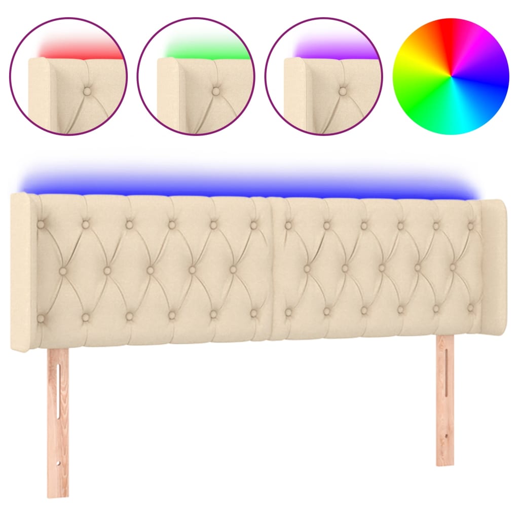 sengegavl med LED-lys 163x16x78/88 cm stof cremefarvet