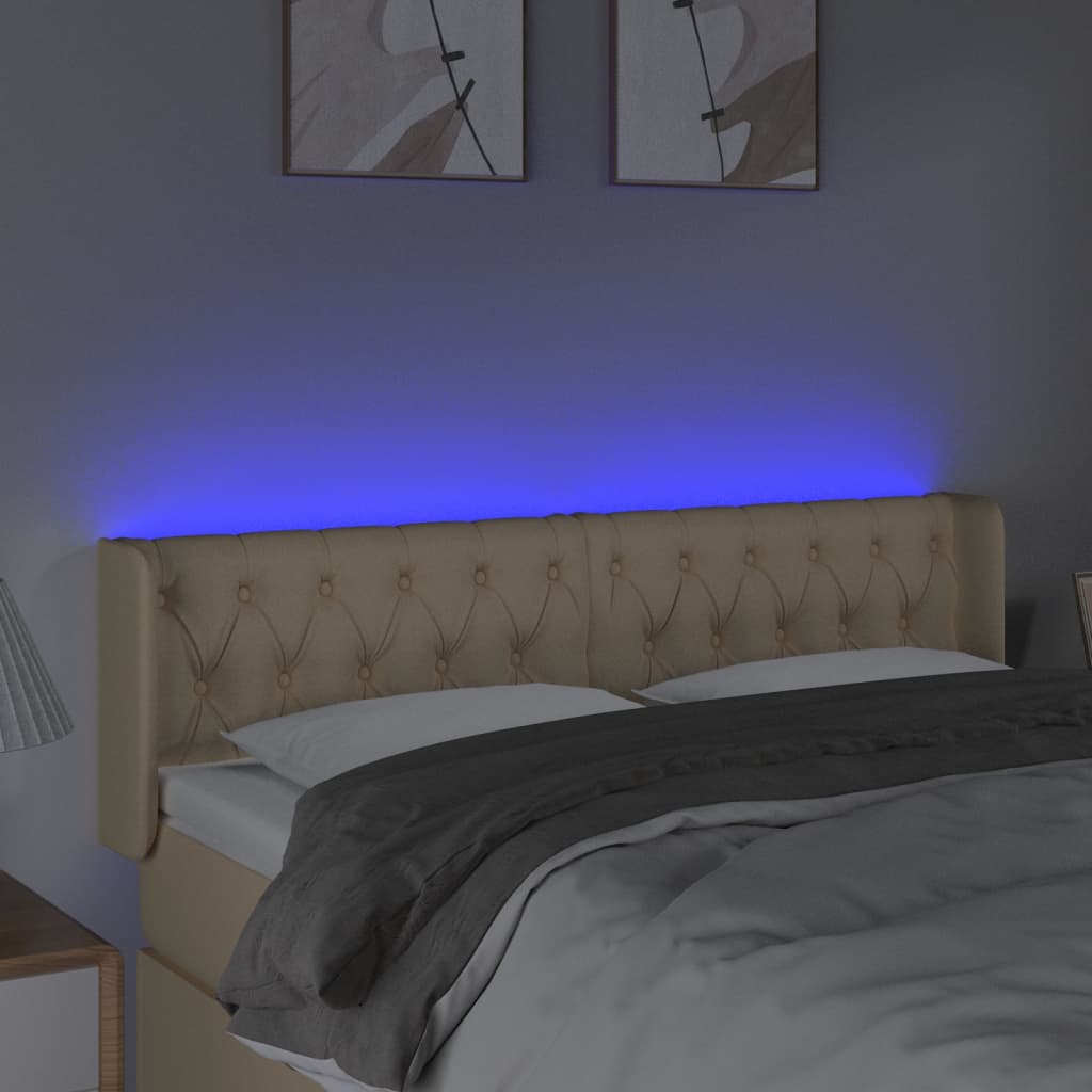 sengegavl med LED-lys 163x16x78/88 cm stof cremefarvet