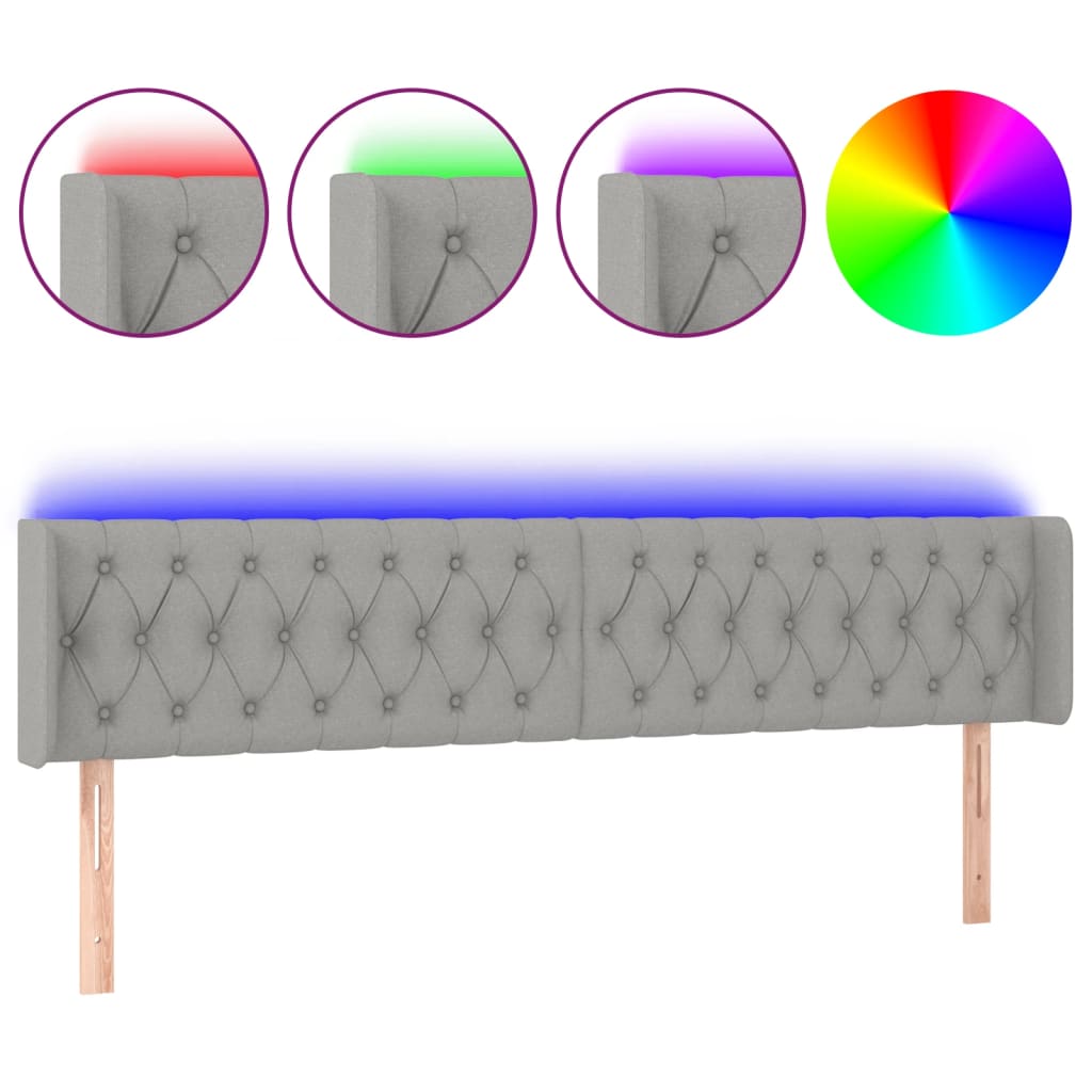 sengegavl med LED-lys 183x16x78/88 cm stof lysegrå