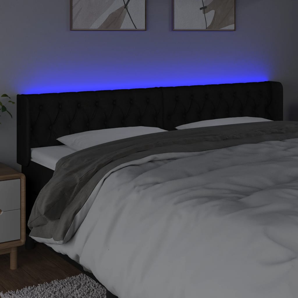 sengegavl med LED-lys 183x16x78/88 cm stof sort
