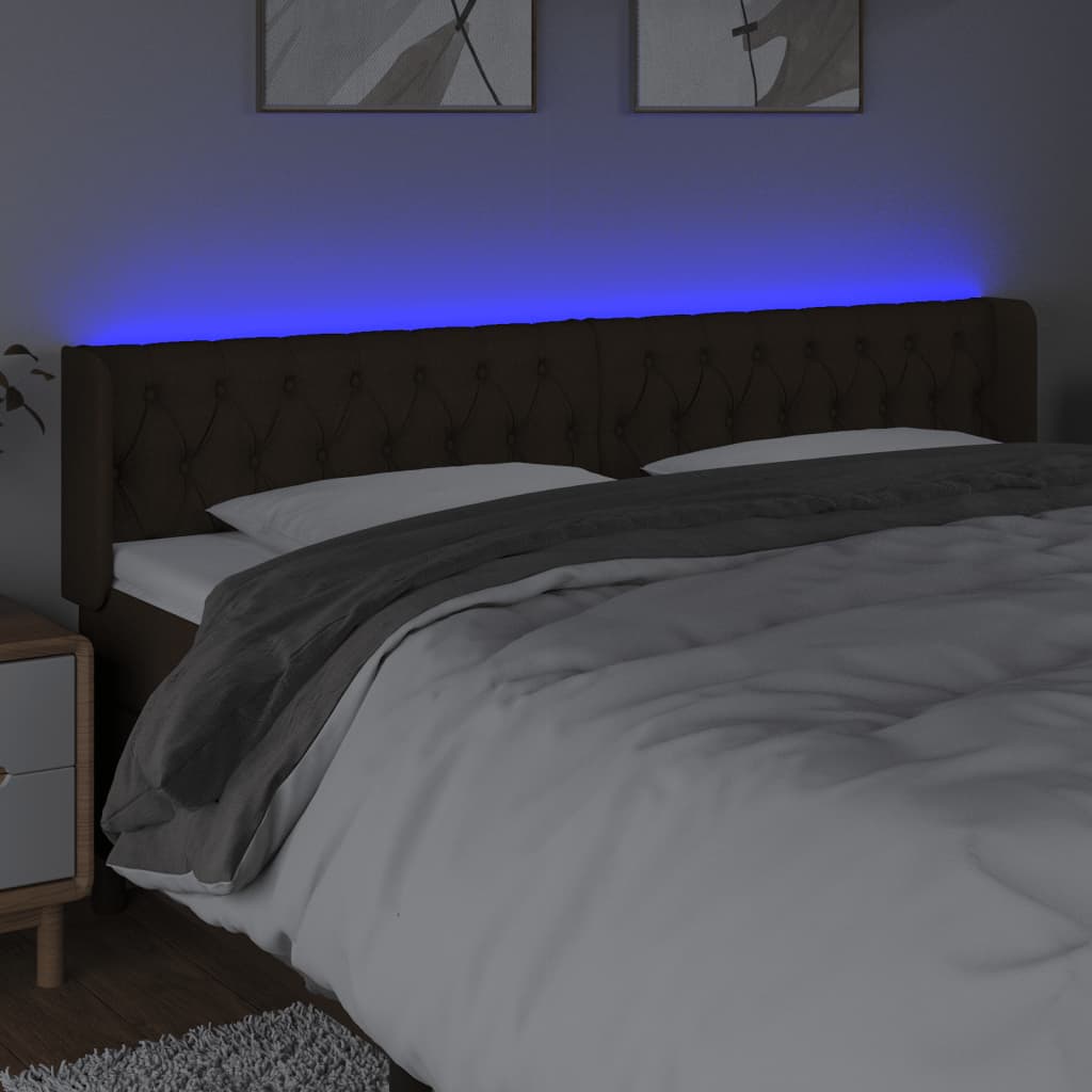 sengegavl med LED-lys 183x16x78/88 cm stof mørkebrun