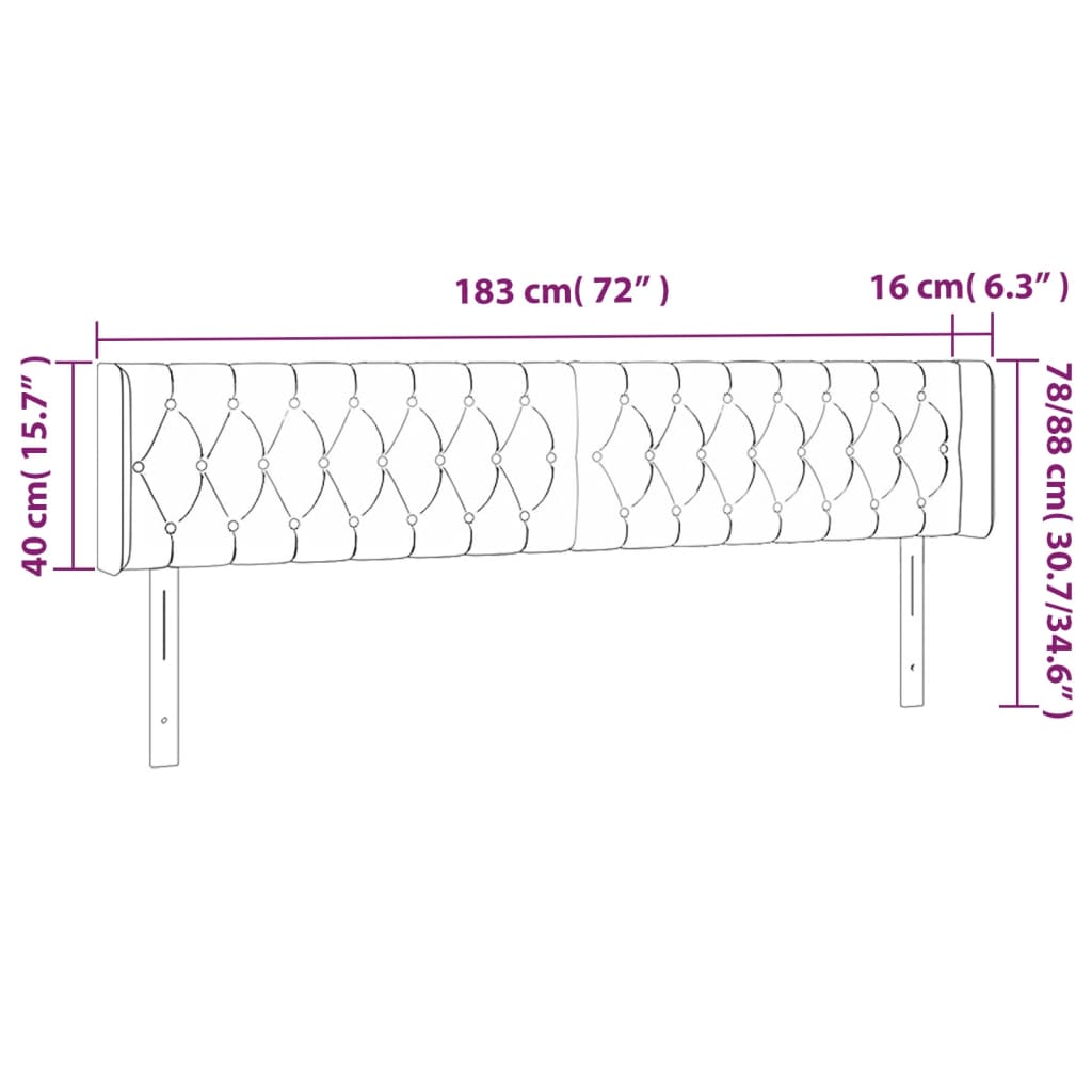 sengegavl med LED-lys 183x16x78/88 cm stof mørkebrun