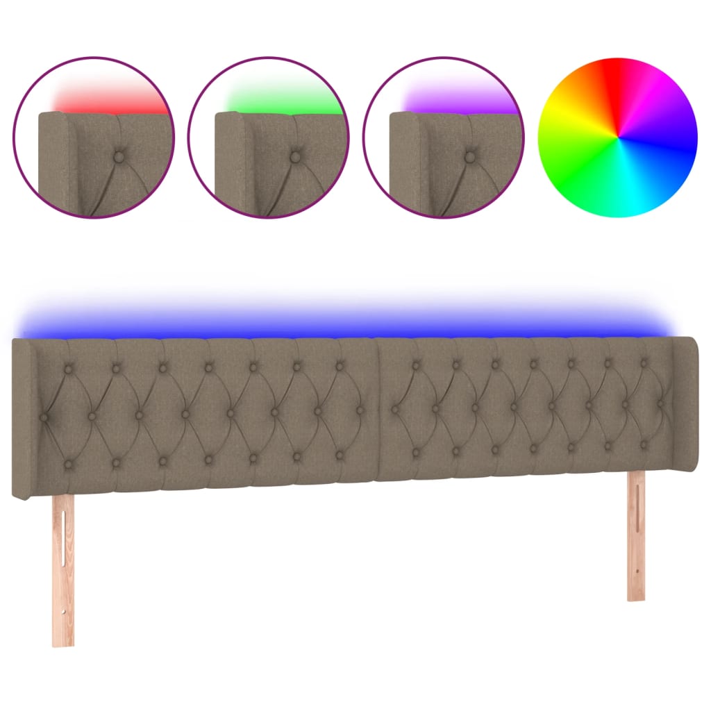 sengegavl med LED-lys 183x16x78/88 cm stof gråbrun