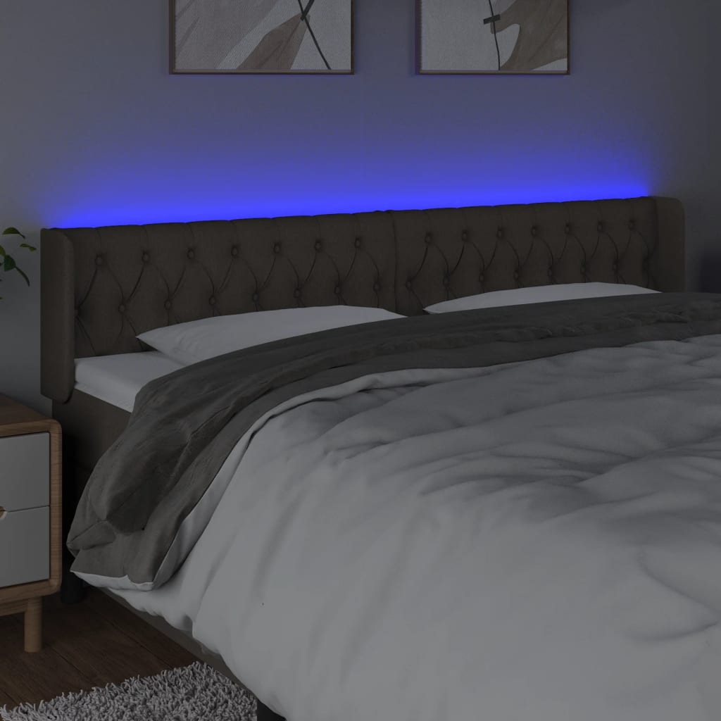 sengegavl med LED-lys 183x16x78/88 cm stof gråbrun